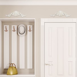 Sungmor 2PC Cast Iron Fleur De Lis Wall Decor, Vintage Ornate Metal Flower Scrolled Wall Pediments Decor, 15.5" Long Carved Appliques Onlays, Wall Door Cabinet Mantel Topper Corner Carving Decals