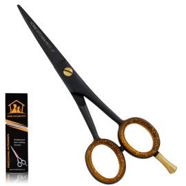 Hairdressing Barber Hair Cutting Scissor for Professional Barbers Stainless Steel Hair Cutting Shears - for Salon Barber Accessories, Men, Women, Children and Adult Hair Scissors (Black Golden, 5)