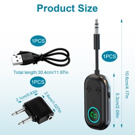 Bluetooth Transmitter Receiver Aux Wireless Adapter Bluetooth 5.3 2-in-1 Airplane Bluetooth Adapter Compatible with 2 AirPods or Wireless Headphones for TV Airplane Car Home Stereo Speaker