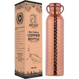 ANCIENT IMPEX Hammered Pure Copper Water Bottle with HANDLE for Ayurveda Health Benefits, 33.84 US FL Oz Capacity