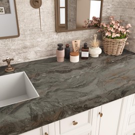 VEELIKE Ash Brown Marble Contact Paper for Countertops Waterproof Kitchen Countertop Peel and Stick Thick Marble Wallpaper 15.7''x118'' Self Adhesive Removable Counter Top Paper for Kitchen Bathroom