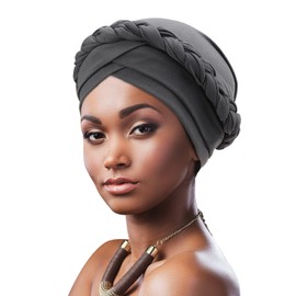 DRESHOW Women’s African Turban, Braided Headdress, Headscarves, Chemo Cap, Pre-Tied Beanie Hat, Head Wrap, Sleep Hat