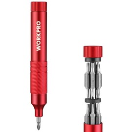 WORKPRO 24-in-1 Precision Screwdriver Sets, Pen Style Manual Screwdriver, 24 pcs Tough S2 Steel Small Screwdriver Bits, Ideal for Eyeglass, Watch, Laptop, Phone, Jewelry and Electronic, Red