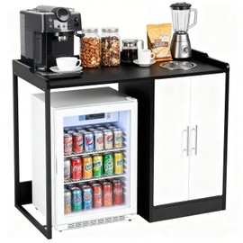 TooCust Coffee Station with Mini Fridge Space, Bar Cabinet with Trash Can Storage, Beverage Station with Flip Lid and Secure Raised Edges, Modern Coffee Bar Cabinet for Home Office Dorm