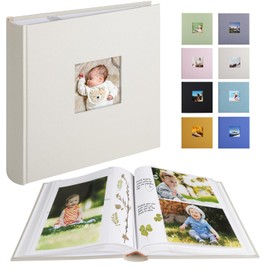Linen Photo Album Slip-in Album with 100 Pages, Small Photo Album for Inserting Holds 200 Photos in 10 x 15 Format Horizontal or 100 Photos in 13 x 18 Vertical Format (Classic Beige)