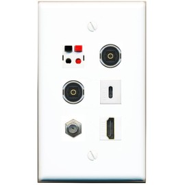 RiteAV Coax HDMI Speaker 2 TOSLINK USBC Flat/Solid Wall Plate [White]