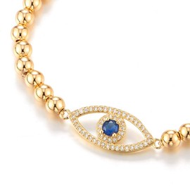 Gold Color Protection Evil Eye Beads Bracelet for Women with Blue and White Cubic Zirconia(CA)