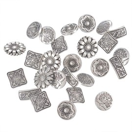 EORTA 50 botones de metal antiguo redondo/cuadrado/flor surtidos botones decorativos para costura, manualidades, álbumes de recortes, jeans, abrigos, plata antigua