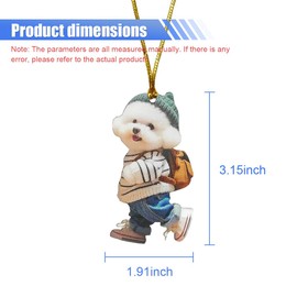 2D Flat Dog Car Rear View Mirror Charm, Acrylic Car Rear View Mirror Hanging Ornament, Christmas Tree Decoration Present, Auto Interior Pendant Accessories for Window (Puppy)