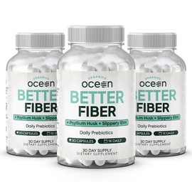 Organics Ocean Better Fiber - Daily Fiber Supplement - Soften Stool for Effortless Bowel Movements - with Psyllium Hulk and Slippery Elm - 3 Bottles