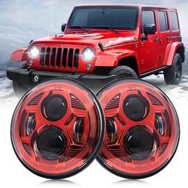 M MIBAHE (2PCS) DOT Approved 7 Inch Round LED Headlight High Low Beam Compatible with Jeep Wrangler JK LJ CJ TJ 1997-2018 Headlamps, Red