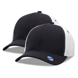 [2 Pack] Hybrid Stretch-Fitted Trucker Cap, Baseball Cap with Air Mesh Black/White S/M
