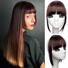 VAVANGA Hair Bangs Clip in, Dark Brown Wispy Fringe Hair Piece Clip on French Bangs with Temples for Women