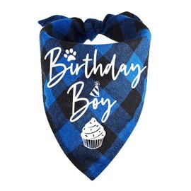 family Kitchen Classic Blue Plaid Pet Puppy Dog Bandana, Boy Dog Birthday Bandana Scarf Bibs for Pet Birthday Outfit Accessories Party Supplies