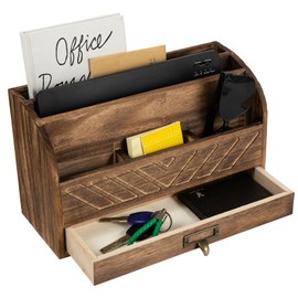 VERGOODR Solid Wooden Desk Drawer Organizer Desktop File Sorter,Desktop Mail Organizer with Handle For Office Supplies,Office Desk Accessories & Workspace Organizers for Home Organization (Brown)