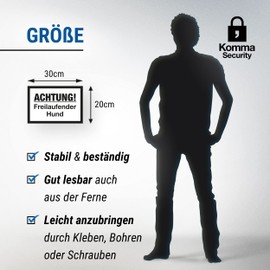 Komma Security Achtung Freilaufender Hund - Sign 30 x 20 cm Sign Weatherproof Dog Sign Garden Gate Driveway Gate Front Door Sign Deterrence Warning Sign Burglary Protection
