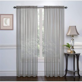 Ruthy's Textile 2 Piece Sheer Curtains Voile Window Treatment Rod Pocket Curtain Panels for Bedroom and Living Room 54 x 84 inches Long - Color: Grey