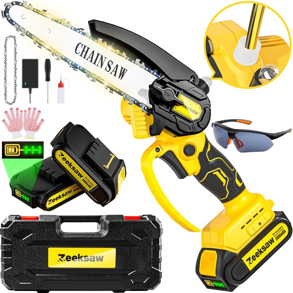 Cordless Mini Chainsaw 6 Inch, Auto Oiler &Tool-Box, One-Hand Handheld