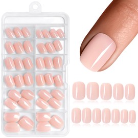 Bellelfin 120Pcs Short Press on Nails Square Round Fake Nails, Full Cover Nude Pink Nails Press ons Glossy Acrylic False Nails for Women Girls