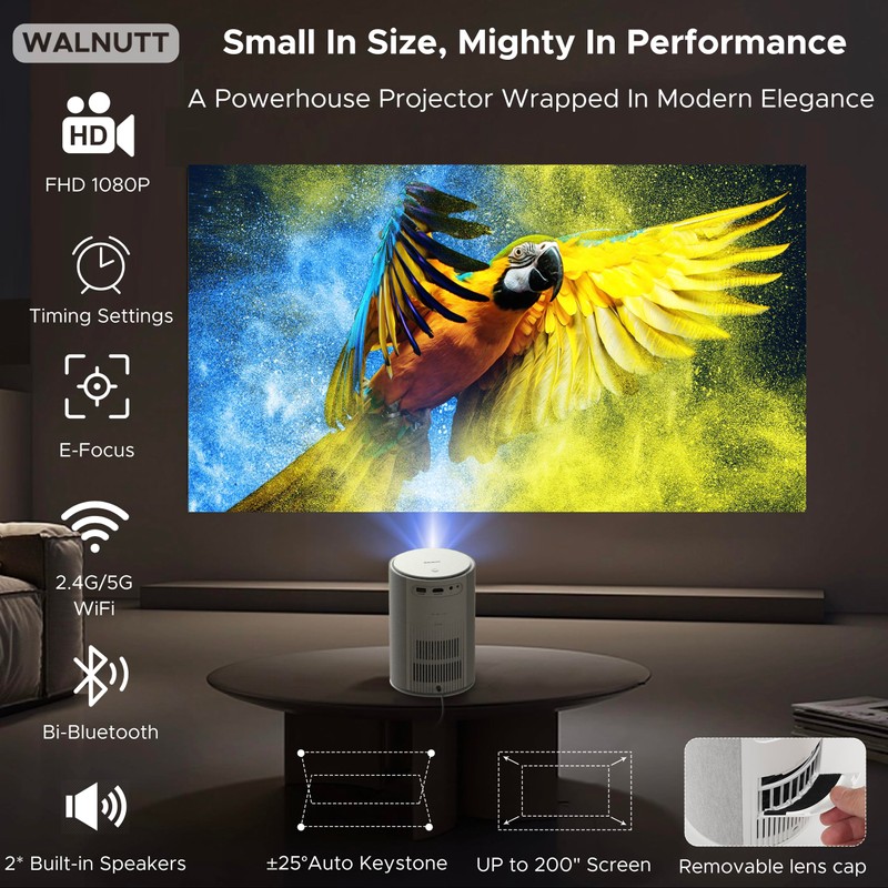 Mini Projector with Wifi and Bluetooth,Electric Focus 1080P 400ANSI Movie