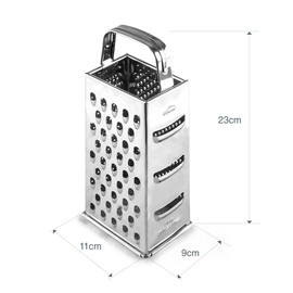 Lacor - 60305 - Grater 6 in 1, robust and durable, dishwasher safe, for grating all types of food, 4 sides, ergonomic handle, 18/10 stainless steel, height 23 cm, weight 160 g