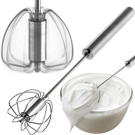 KADAX Stainless Steel Rotating Whisk, Milk Frother, Versatile Hand Whisk, Manual Whisk for Mixing, Eggs, Sauces, Foam Beater, Hand Stirrer (Small)