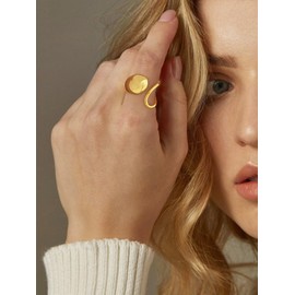 WOWORAMA Chunky Gold Dome Rings for Women Double Wire Band Ring Chunky Dome Teardrop Ring Trendy Statement Rings Adjustable Open Stackable Ring