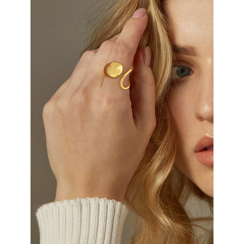 WOWORAMA Chunky Gold Dome Rings for Women Double Wire Band