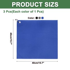 PATIKIL 16"x16" Microfiber Golf Towel, 3 Pack Tri-Fold Golf Towels Waffle Pattern Towels Absorption with D Clip, Hook and Loop Fastener, Black/Gray/Blue