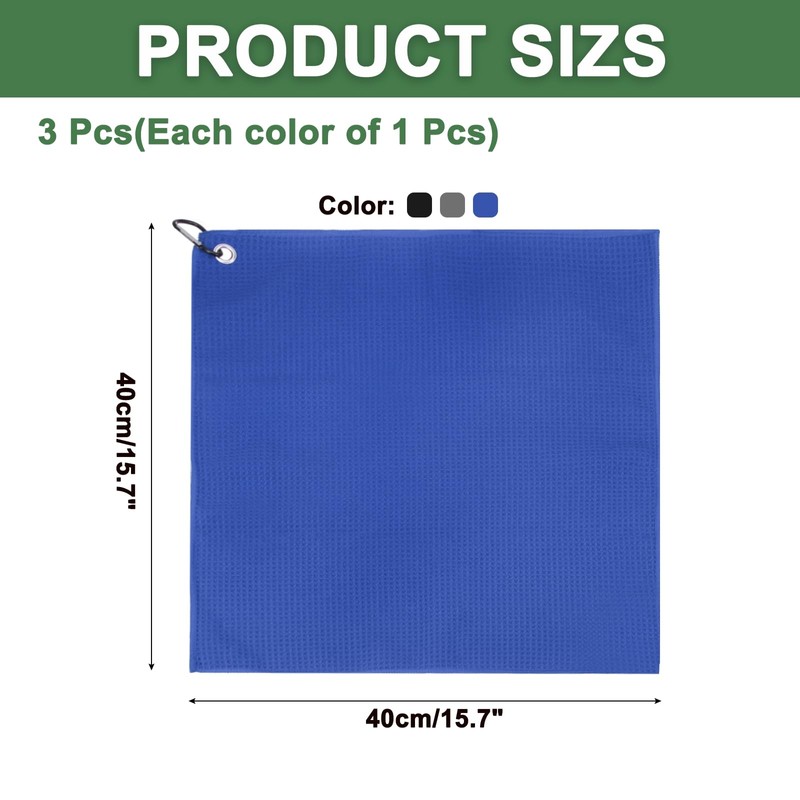 PATIKIL 16"x16" Microfiber Golf Towel, 3 Pack Tri-Fold Golf Towels