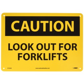 NMC C550AB OSHA Sign, Legend "CAUTION - LOOK OUT FOR FORKLIFTS", 14" Length x 10" Height, Aluminum, Black on Yellow