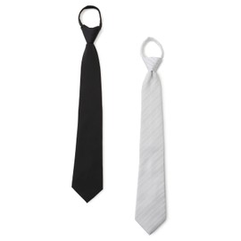 Orihika Men's One-Touch Necktie with Box, 2-Piece Set, Easy to Put on and Take Off Zipper Tie, Business Suit, Gift, Black/Silver (AZZIP4-3)