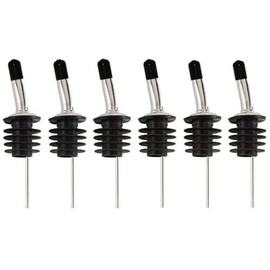 Bartender Gear Free Flow Pour Spouts Stainless Steel Liquor Wine Olive Oil Bottle Pourers with Dust Caps - Cork 27mm [approx 1 inch] in diameter Fit most 1.75 Liter & Half-Gallon Bottles Openings (6)