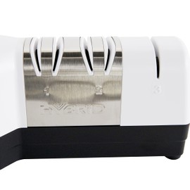 Chef’sChoice Hybrid Knife Sharpeners for 20-Degree Straight-Edge and Serrated Knives Combines Electric & Manual Sharpening With 100-Percent Diamond Abrasives And Precision Angle Guides, 3-Stage, White