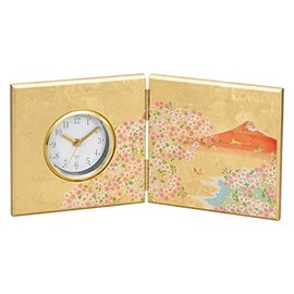 Canoe Hana Fuji Table Clock, Wall Clock, 15.6 x 1.6 x 7.5 inches (39.5 x 4 x 19 cm), Kaga Foil Folding Screen Clock