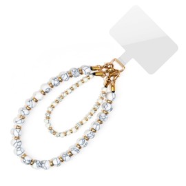 MuagoChic Double Chain Marble Beaded Phone Wrist Strap, Hand Bracelet Strap with Tether Tab, Bead Charms Accessories Wristlet Strap C1