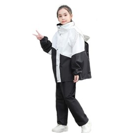 JYZ Raincoat, Kids Top and Bottom Set, School Bag, Compatible with School Bags, Rainwear, Girls, Boys, Children, Rain Gear, Rainsuit, Waterproof, Windproof, Night Reflective, Storage Bag, Brim