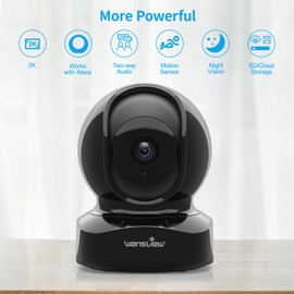 Wansview Security Camera Indoor, 360 Degree WiFi Home Security Cameras for Pet/Dog/Nanny, 2 Way Audio Night Vision, Works with Alexa, with TF Card Slot and Cloud, 2.4Ghz, Q5 (Black, 3MP)