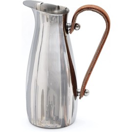 Stainless Steel Silver Water Pitcher Carafe with Leather Handle 10"H by Gute - Elegant Mirror Finish Bell Shaped Jug, For Hot/Cold Water, Iced Tea, Coffee, Sangria, Lemonade, and Flowers 42oz Capacity