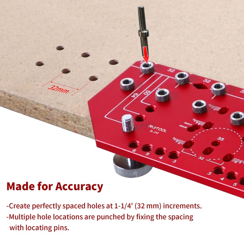 RUITOOL Shelf Pin Jig and Hinge Jig Two-in-One, Self-contained Clamping