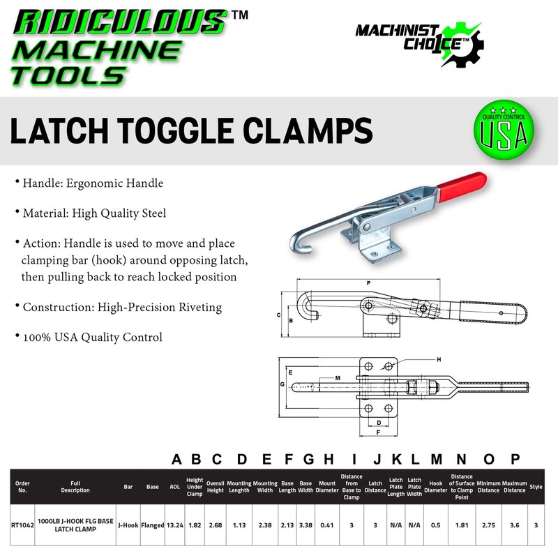 1000LB J-HOOK FLG BASE LATCH CLAMP