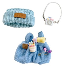 17cm Doll Clothes Set Accessories,Knit Hat & Overalls Camera, Bottle & Cute Accessories Set for 17cm Accessories Suit Blue (NO Doll)