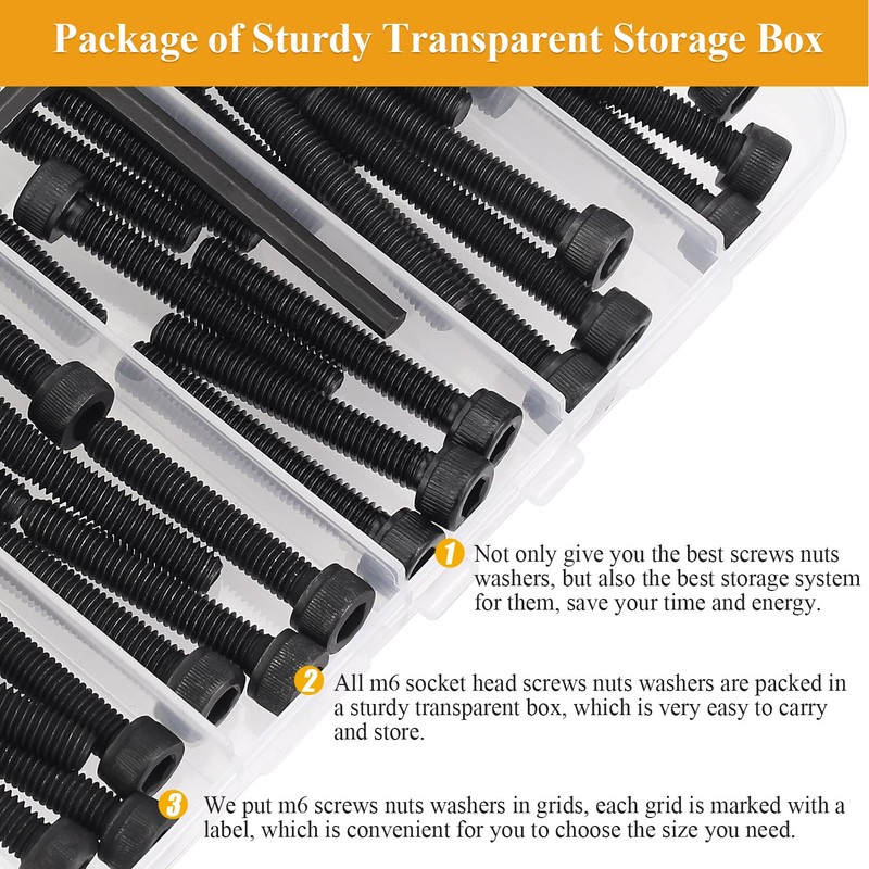 62 Pieces M6 x 30/35/40/45/50mm Hex Socket Head Cap Screws