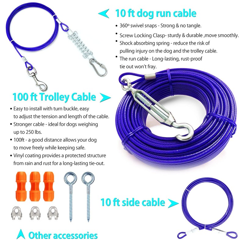 Heavy Duty Aerial Dog Tie Out Trolley System for Small