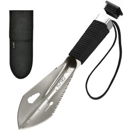 iunio Hiking Trowel, Camping, Backpacking, Portable Shovel, Multitool, Ultralight Camp Tool, with Carrying Pouch, for Gardening, Outdoor, Survival (Silver)