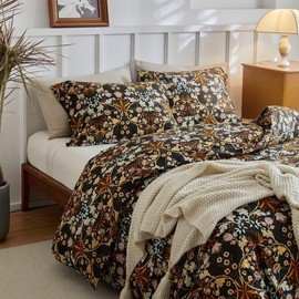 MKXI Shabby Chic Floral Black Comforter Set Nature-Inspired Cottage Style Botanical King Size Comforter Black Floral