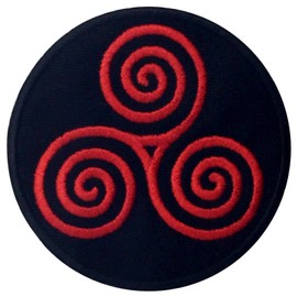 The Symbol of Triskel Circle Patch Embroidered Badge Applique Iron On Sew On Emblem, Red & Black