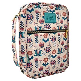 Bible Cover Bag for Women, Floral Bible Bag with Handle, Pockets and Zipper for Standard and Large Size Study Bible Case 10.2" X 2.7" X 7.5"