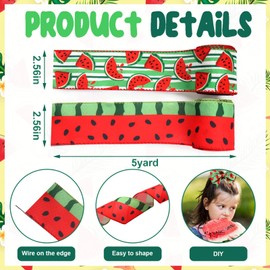 Threetols 2 Rolls 10 Yards Summer Wired Edge Ribbon, 2.5inch Green White Stripe Burlap Ribbon, Watermelon Gift Wrapping Ribbon for Farmhouse Party DIY Craft Summer Wreaths Bow Decoration