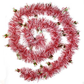 32.8ft Candy Cane Tinsel Garland for Christmas Tree Decoration,Metallic Twist Garland Hanging Tinsel for Xmas New Year Wedding Birthday Holiday Indoor Outdoor Party Supply (Red)